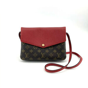 Louis Vuitton Twice Monogram Canvas Leather Crossbody Bag Brown Red